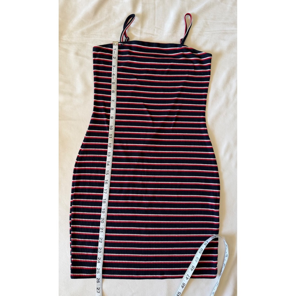 SHEIN Navy Blue Red White Striped Ribbed Bodycon Mini Dress Small - Picture 4 of 8